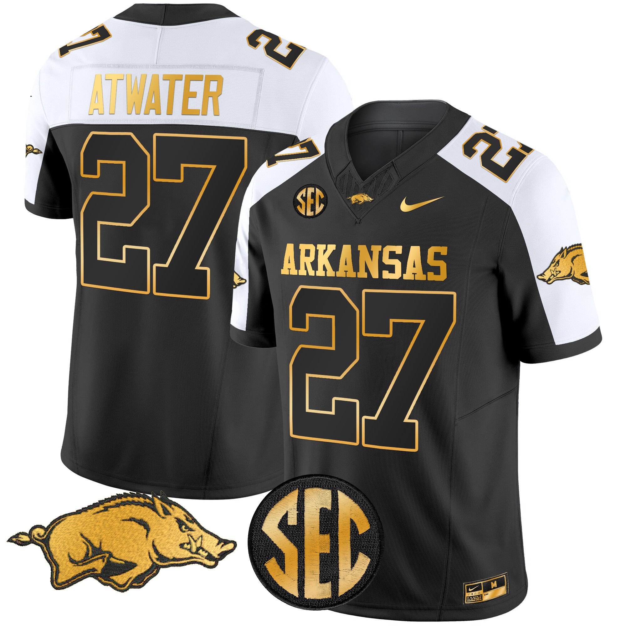 Men Arkansas Razorbacks #27 Atwater Black Nike 2024 Gold Vapor Limited NCAA Jersey